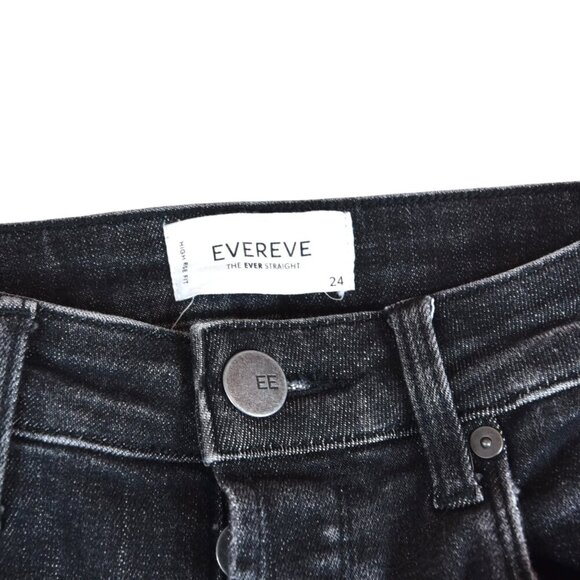 Evereve The Ever Straight Jeans Women’s 24 Black Raw Hem High Rise - Picture 4 of 9